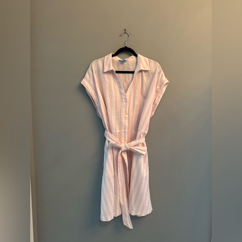 Draper James Pink and White Striped Midi Shirt Dress